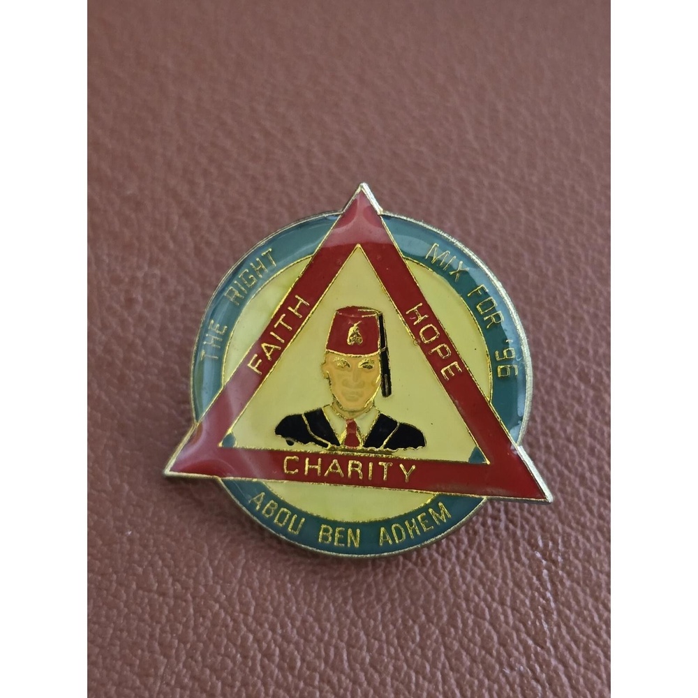 Faith Hope Charity "The Right mix of '96" Shriners Vintage Enamel Pin